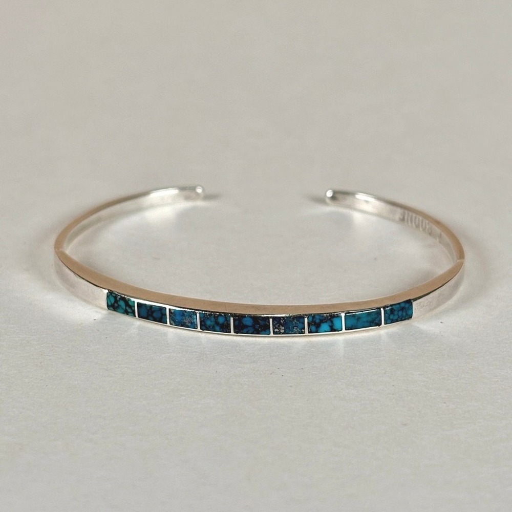 VTG Sterling Silver & Turquoise Inlay Zuni Cuff Bracelet Perletta‎ Boone